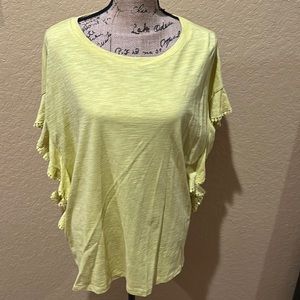 Cotton Bleu yellow, statement sleeve top, size L, NWT | offer in description
